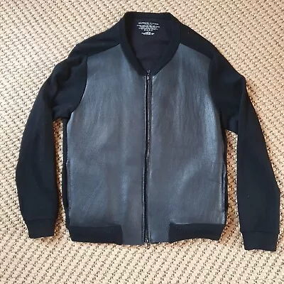 Majestic Filatures Size 3 Black Full Zip Cardigan Bomber Jacket Leather Cashmere • £39.95