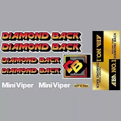 Diamond Back - 1984 MINI VIPER - RED YELLOW - On WHITE Decal Set - Old School Bm • $71.50