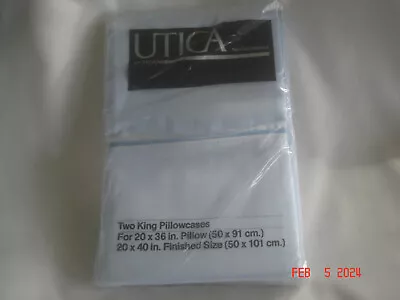 NIP Vintage UTICA J.P. STEVENS 2 BLUE KING PILLOWCASES 20 X40  PERCALE MADE USA • $18.99