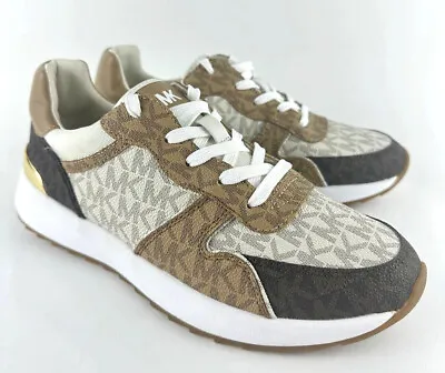 Michael Kors Monique Trainer MK Signature White/Brown Sneakers Shoes Flats Sz • $66.49