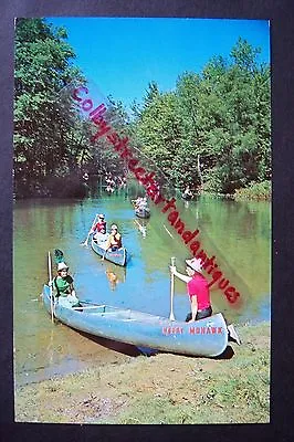 HAPPY MOHAWK CANOES Montague Michigan Vintage Postcard 1950's Mouth School • $3.60