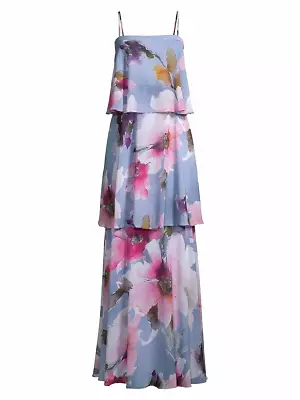 Aidan Mattox Sz 8 Floral Chiffon Tiered Gown Occasion Long Dress Maxi $250! • $64.99