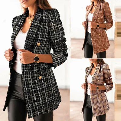 Womens Double Breasted Button Front Military Style Blazer Ladies Formal Jacket • $31.34