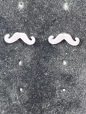 White Moustache Studded Earrings Mid Century Retro Modernist Pierced  0.125  • $7.99