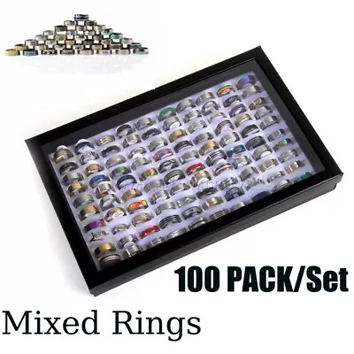 100PCS Wholesale Bulk Lot Mixed Stainless Steel Rings Men Women Fashion Jewelry  • $23.99