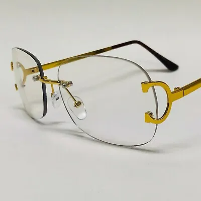 Men Sunglasses Gold Clear Lens Eye Glasses Brown Metal Frame Hip Hop Fashion  • $13.99