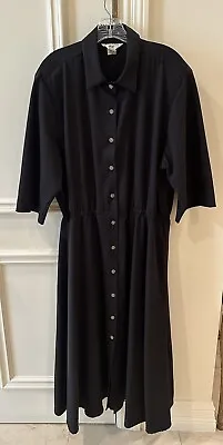 Andrew McMullan Vintage Polyester Black Button Up Stretch Waist Maxi Dress 20 • $19.99