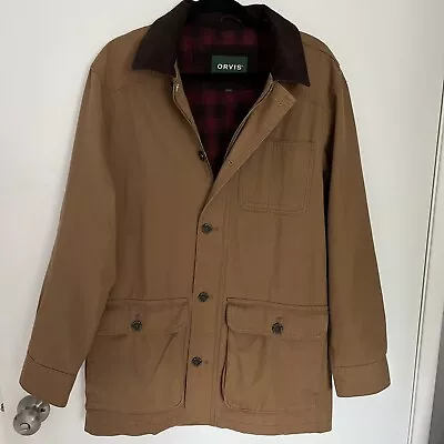 Orvis Chore Coat Jacket Field Barn Brown Canvas Flannel Lined Men S • $40