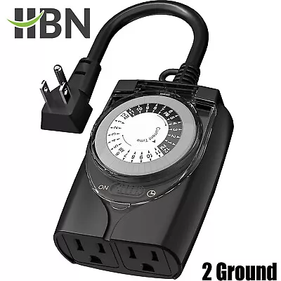 HBN 24Hr Mechanical Outdoor Timer Waterproof 2 Grounded Timer Outlets For Lights • $11.99