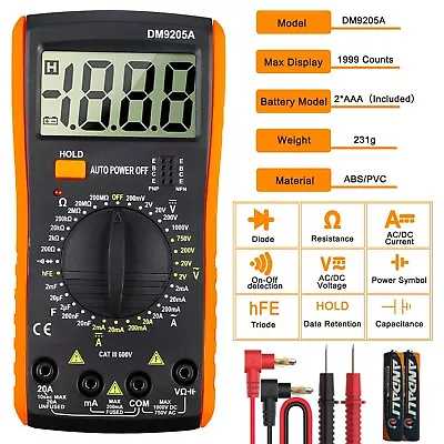 Digital Multimeter Voltmeter Resistance Capacitance Temp Transistor Tester Meter • $12.95