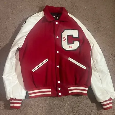 Powers Varsity Jacket Wool Large Red White Embroidered  With Patches -excellent • $50.99