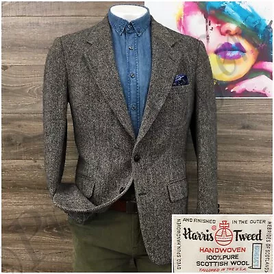 Vintage Harris Tweed Mens Blazer Sport Coat Casual Jacket Size 40L Wool Suit USA • $89.95