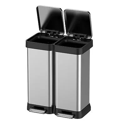 16 Gal Step On Trash Can Stainless Steel Dual Garbage Recycling Bin For Kitchen • $88