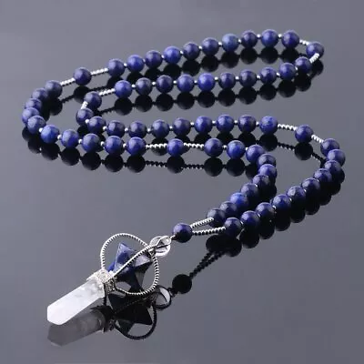 2pca Lapis Lazuli Stone Long Necklace Women Reiki Merkaba Pendant Necklaces  • $27.19