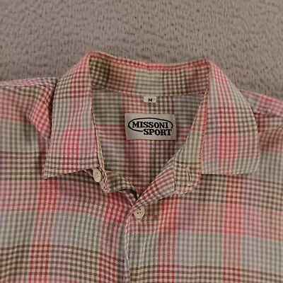 Missoni Shirt Mens Medium Red Green Purple Plaid Cotton Twill Button Up Sport • $51.98