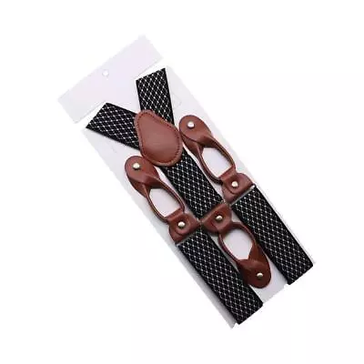 Men Suspenders 35mm Brown Leather Trimmed Button End Elastic Pant Braces • $10.99