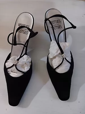 Mootsies Tootsies Collection Moarose Heels Women Sz 7.5M Black Satin With Box • $8.95