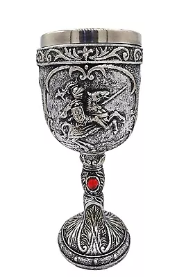 Pacific Giftware Medieval Times Knight Riding Horse Battle Goblet Chalice Silver • $19.99