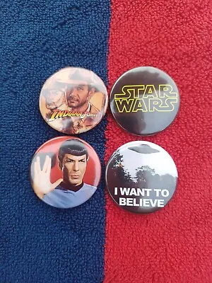 $14.50 • Buy 4 Pin Badges Indiana Jones Star Wars Star Trek & X Files