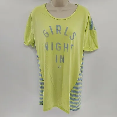 Victorias Secret Gown Sleep Shirt Small  Girls Night In  Neon Yellow Blue Stripe • $28.99