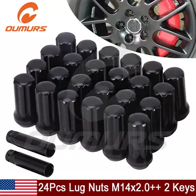 24pcs Bulge Lug Nuts 14x2.0 Threads | For Ford Expedition F150 Navigator Black • $27.99