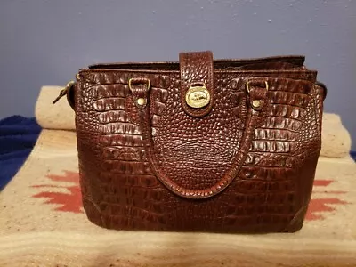 Vintage BRAHMIN  SCHOONER DOCTOR BAG  PECAN MELBOURNE CROCODILE EMBOSSED LEATHER • $125