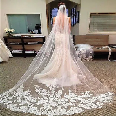 £15.17 • Buy 3 M Bride Lace Flower Edge Length Long Wedding Ivory Comb Cathedral Veil