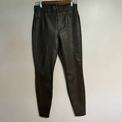 Zara Pants Womens Medium Faux Leather Skinny Green High Waisted Ankle Zips Vegan • $19.95