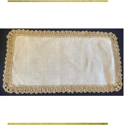 Vintage Linen Napron With Lace Handmade Crochet  Measurements 39cm X 21cm • $12