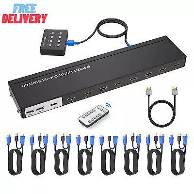 KVM Switch HDMI 8 Port  4K@30Hz USB HDMI Rack KVM Console 8 In 1 Out W/9Pack Ca • $158.43