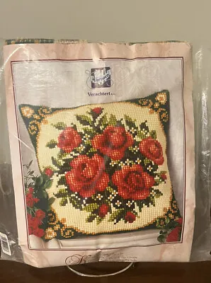 NOS Vervaco Verachtert Cross Stitch Kit Rose Bouquet Pillow Cover 16”x16” • $34.99