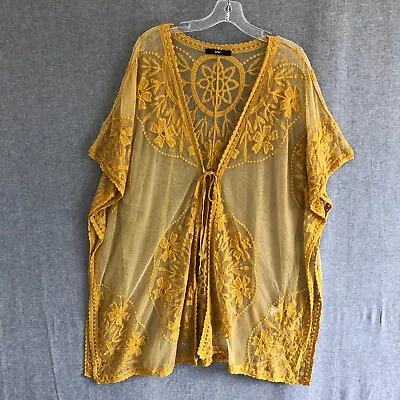 Sportsgirl Womens Butterscotch Embroidered Kimono Topper Boho ONE SIZE • $33