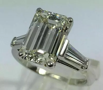 3 Ct Emerald Cut Moissanite Three Stone Engagement Ring 14K White Gold Plated • $137.94