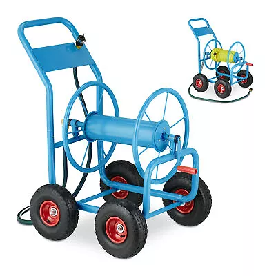 Blue Hose Cart Trolley Mobile Hosepipe Holder Garden Watering Reel 3/4  Metal • £116.90