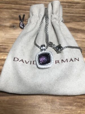 $82 • Buy David Yurman Silver 11mm Albion 18  Pendant Necklace Amethyst & Diamonds