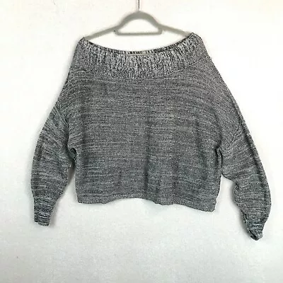 $28 • Buy Free People Cropped Off Shoulder Sweater Womens Small Gray Oversized Raw Hem