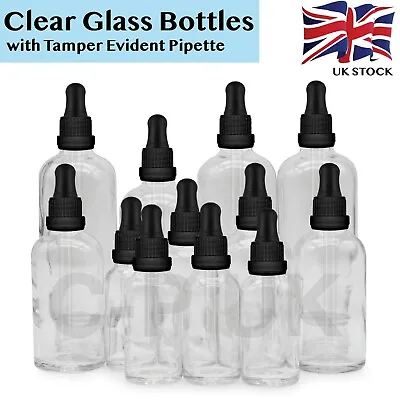 £147.20 • Buy CLEAR Glass Dropper Bottle Tamper Evident Pipette Eye Dropper Wholesale Any Size