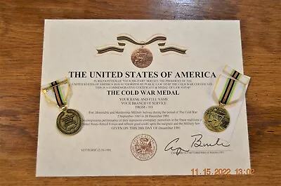 Full Size Cold War Victory Medal/ribbon & Certificate Us Army Usn Usaf Usmc Uscg • $38.95