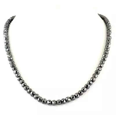 $381.49 • Buy BRIDAL GIFT Black Diamond Necklace, 7mm Black Diamond Beads Necklace 24 Inches