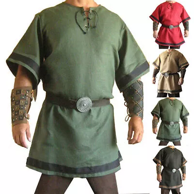 Retro Men Tunic Medieval Cosplay Renaissance Pirate Viking Fancy Dress Costume • £18.89