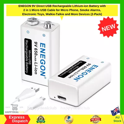 ENEGON 9V Direct USB Rechargeable Lithium-ion Battery (2 Pieces) With USB AU • $32.89