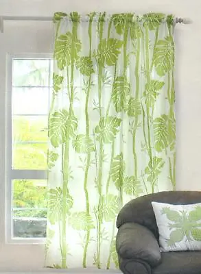 Hawaiian Tropical 1 Sheer Panel Window Treatment Curtain Drape Floral Sage Green • $27.95
