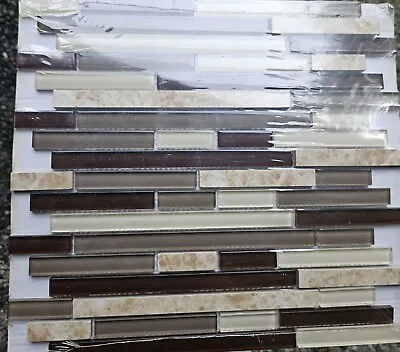 Contemporary Linear Brown Glass Mosaic Tile Backsplash Kitchen Wall  • $7.99