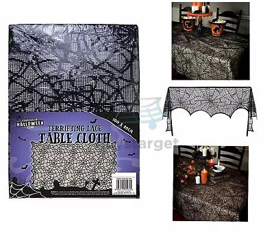 🎃New Halloween Lace Table Cloth Spider Web Cobweb Cover Black Party Decoration • £3.45