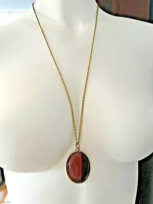 Sorrento Vintage Gold Filled Cats Eye Pendant Necklace • $8.99