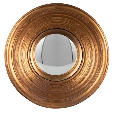 Convex Fisheye Porthole Mirror Round Gold Distressed Wood Wooden Retro 16cm • £25.99