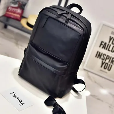 Men Women Laptop Backpack Large Leather Travel Rucksack School Bag Black • £11.99