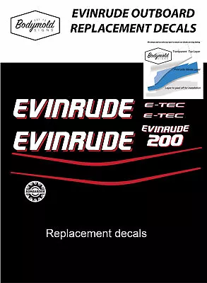 EVINRUDE  E-TEC 200hp Outboard Replacement Decals For Black Cowl • $62.99