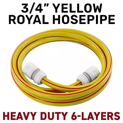 Garden Hosepipe Reinforced Heavy Duty 6-Layer Outdoor Yellow + 2 FREE CONNECTORS • £3.99