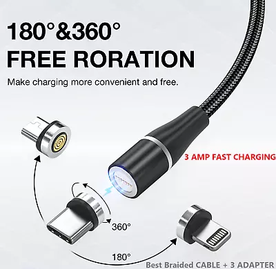 £4.59 • Buy 3 In 1 Magnetic USB Charging Cable 3A FAST Charger Sync Phone Type-C Micro & IOS